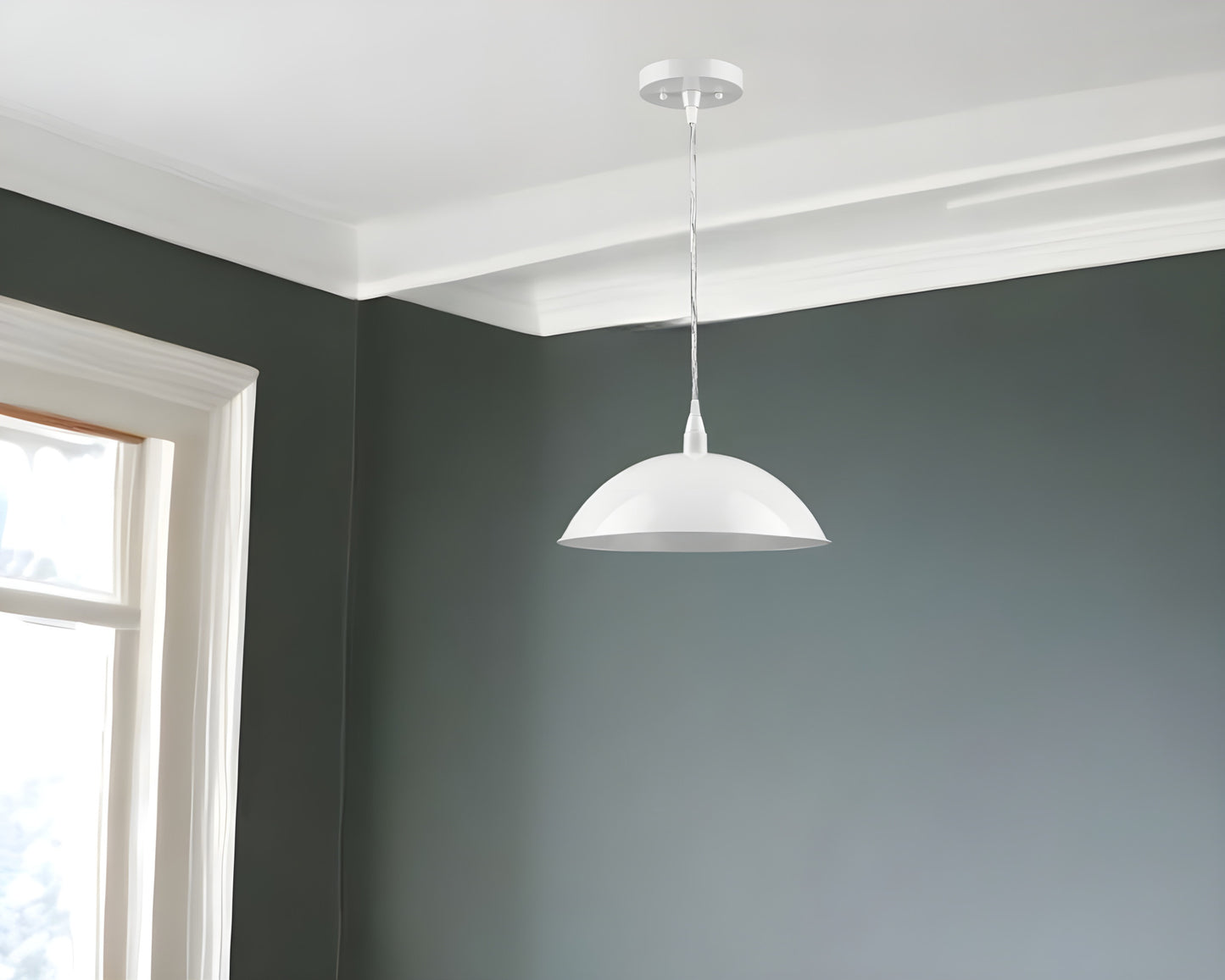 White Metal Hanging Light with Dome Shade