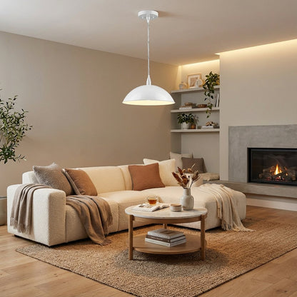 White Metal Hanging Light with Dome Shade HomeRoots