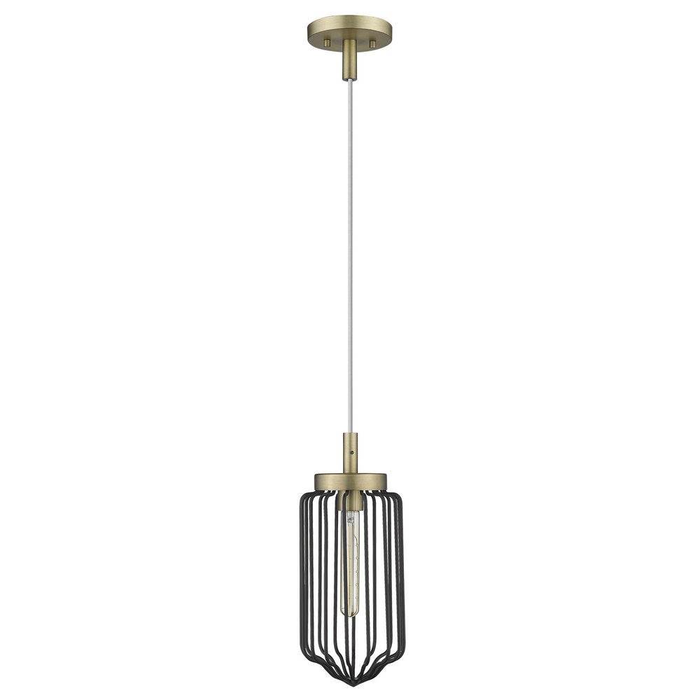 Gold and Black Metal Cage Pendant Hanging Light — view 4