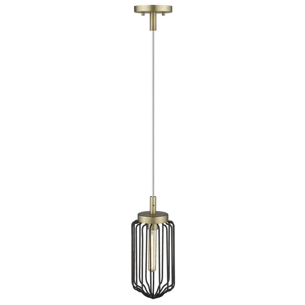 Gold and Black Metal Cage Pendant Hanging Light HomeRoots