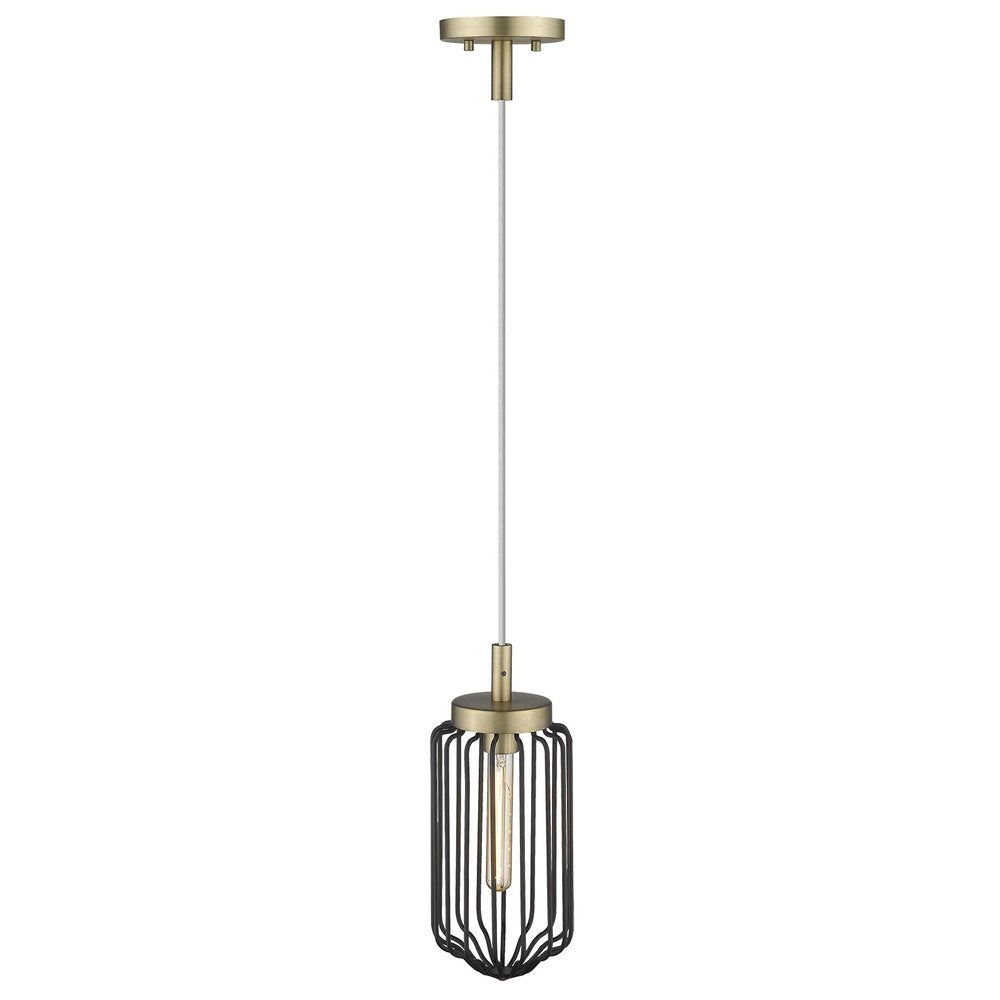 Gold and Black Metal Cage Pendant Hanging Light — view 6