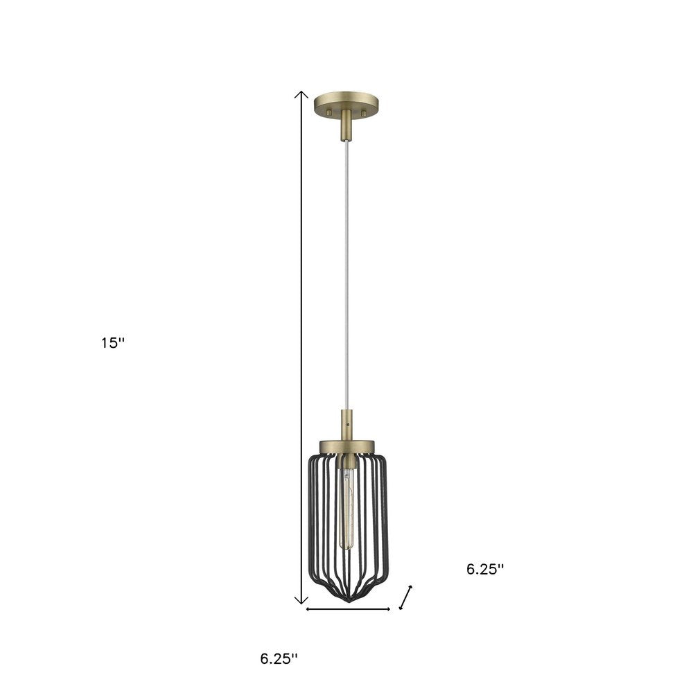 Gold and Black Metal Cage Pendant Hanging Light HomeRoots