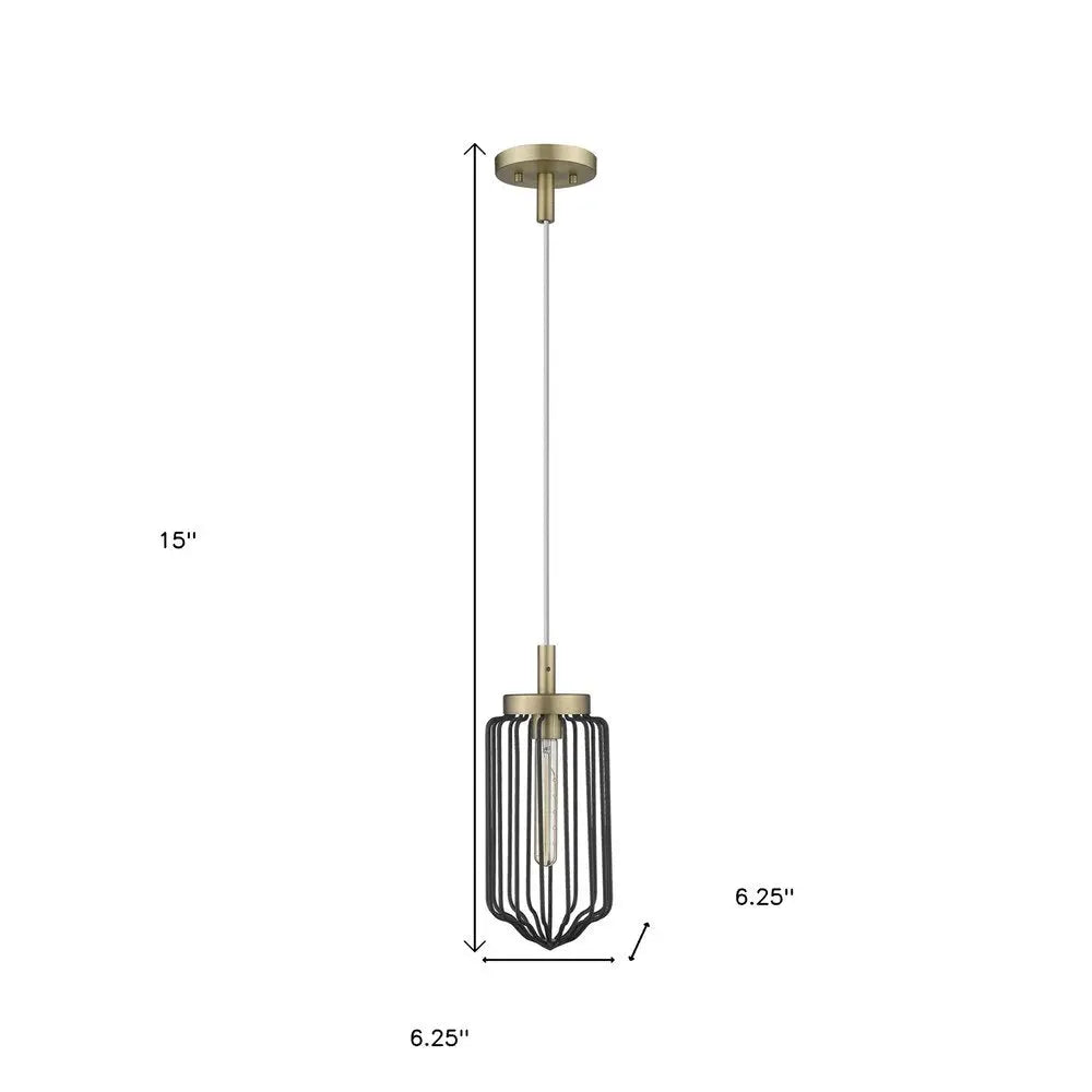 Gold and Black Metal Cage Pendant Hanging Light HomeRoots
