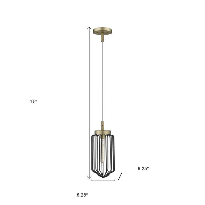 Gold and Black Metal Cage Pendant Hanging Light HomeRoots