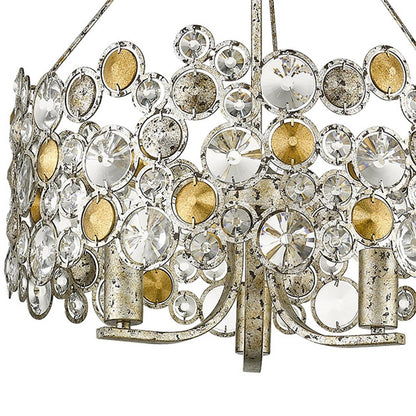 Silver Three Light Metal and Crystals Dimmable Chandelier With Silver Shades HomeRoots