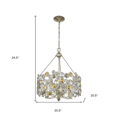 Silver Three Light Metal and Crystals Dimmable Chandelier With Silver Shades HomeRoots