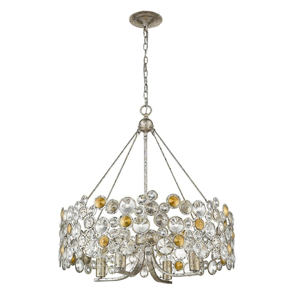 Silver Shaded Four Light Metal and Crystals Dimmable Chandelier With Silver Shades — view 1