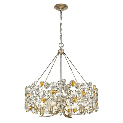 Silver Shaded Four Light Metal and Crystals Dimmable Chandelier With Silver Shades HomeRoots