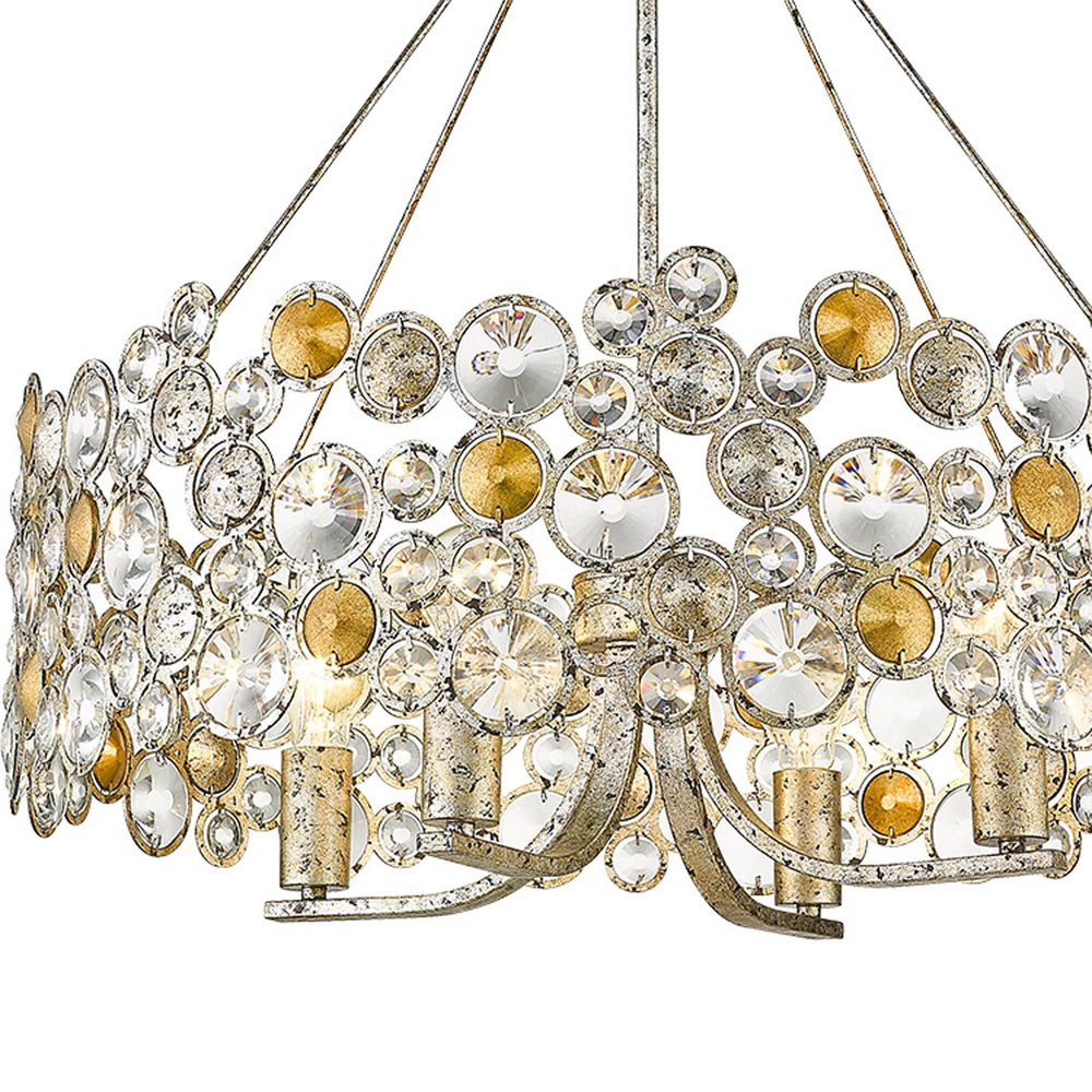 Silver Shaded Four Light Metal and Crystals Dimmable Chandelier With Silver Shades — view 4