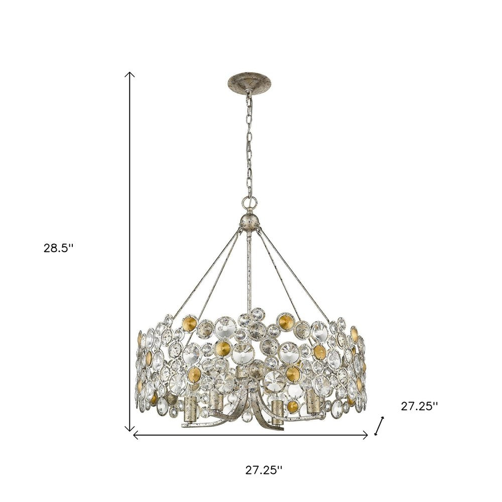 Silver Shaded Four Light Metal and Crystals Dimmable Chandelier With Silver Shades — view 5