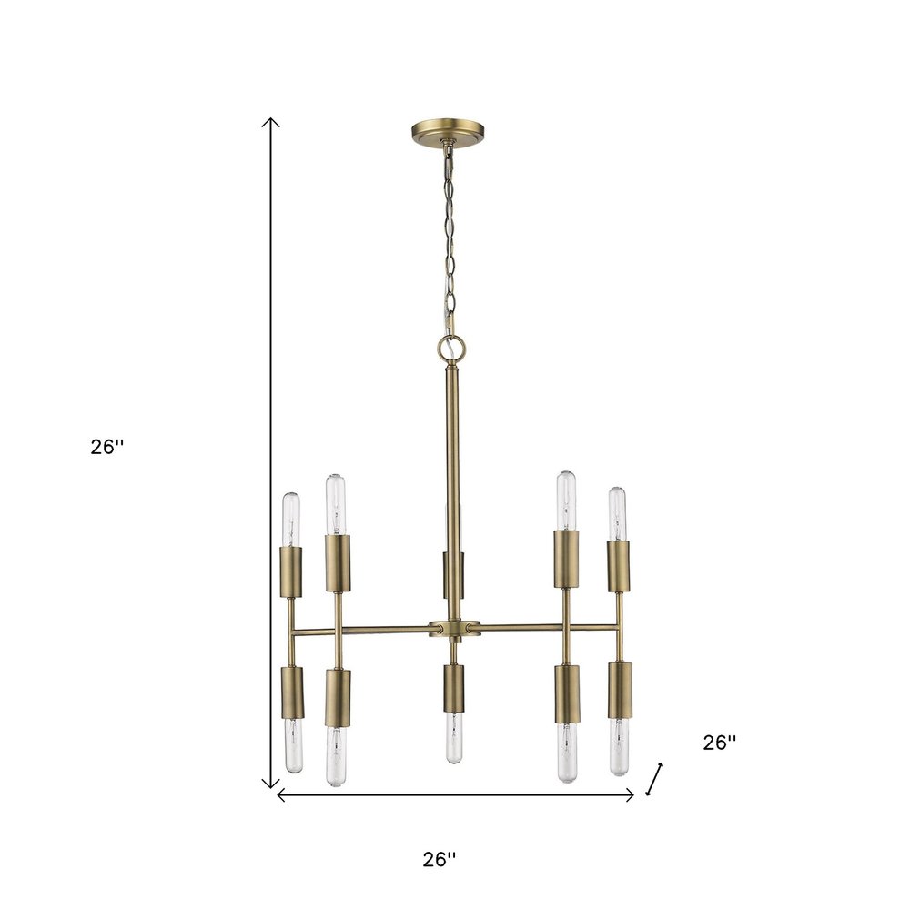 Brass Candle Style Ten Light Metal Dimmable Chandelier — view 10
