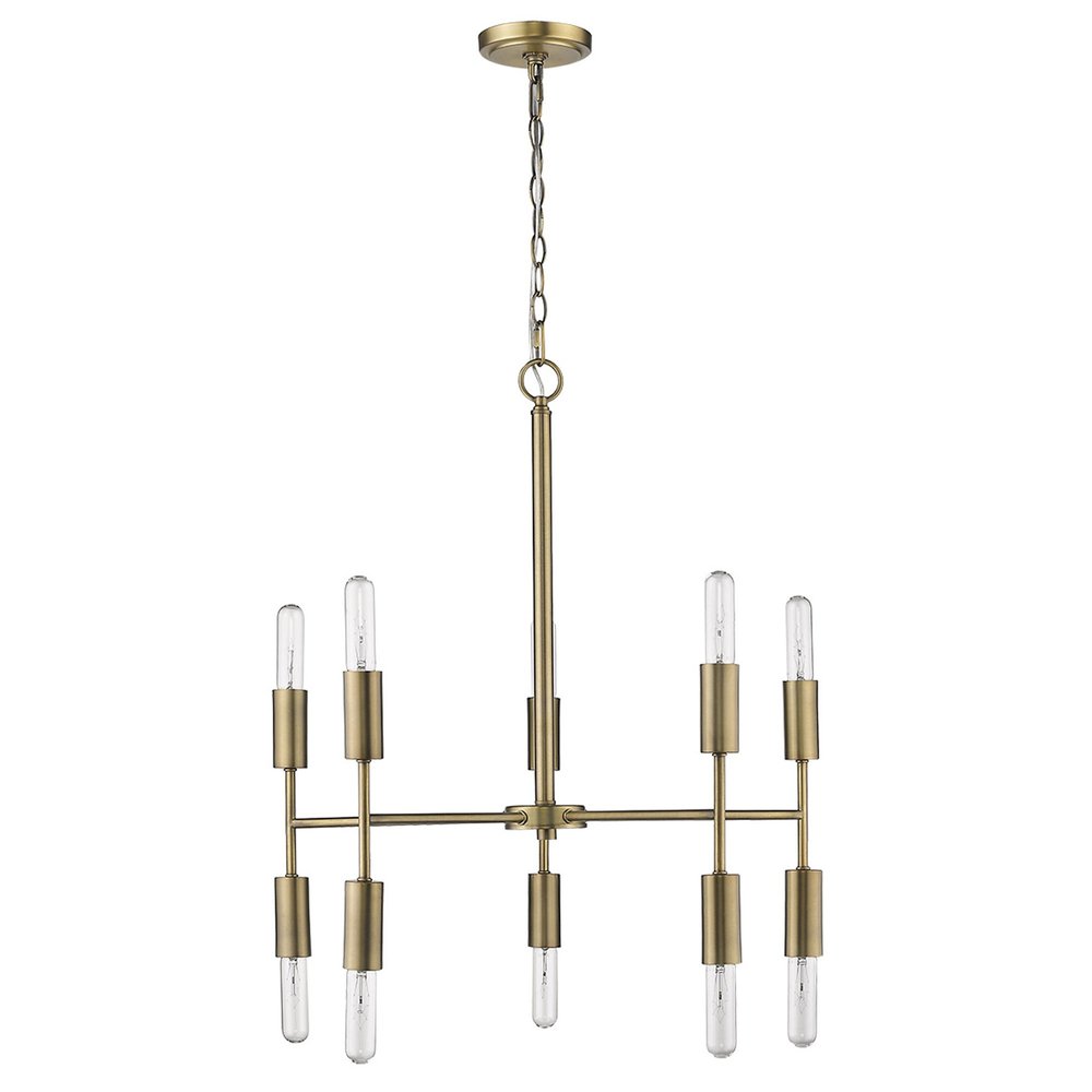 Brass Candle Style Ten Light Metal Dimmable Chandelier HomeRoots