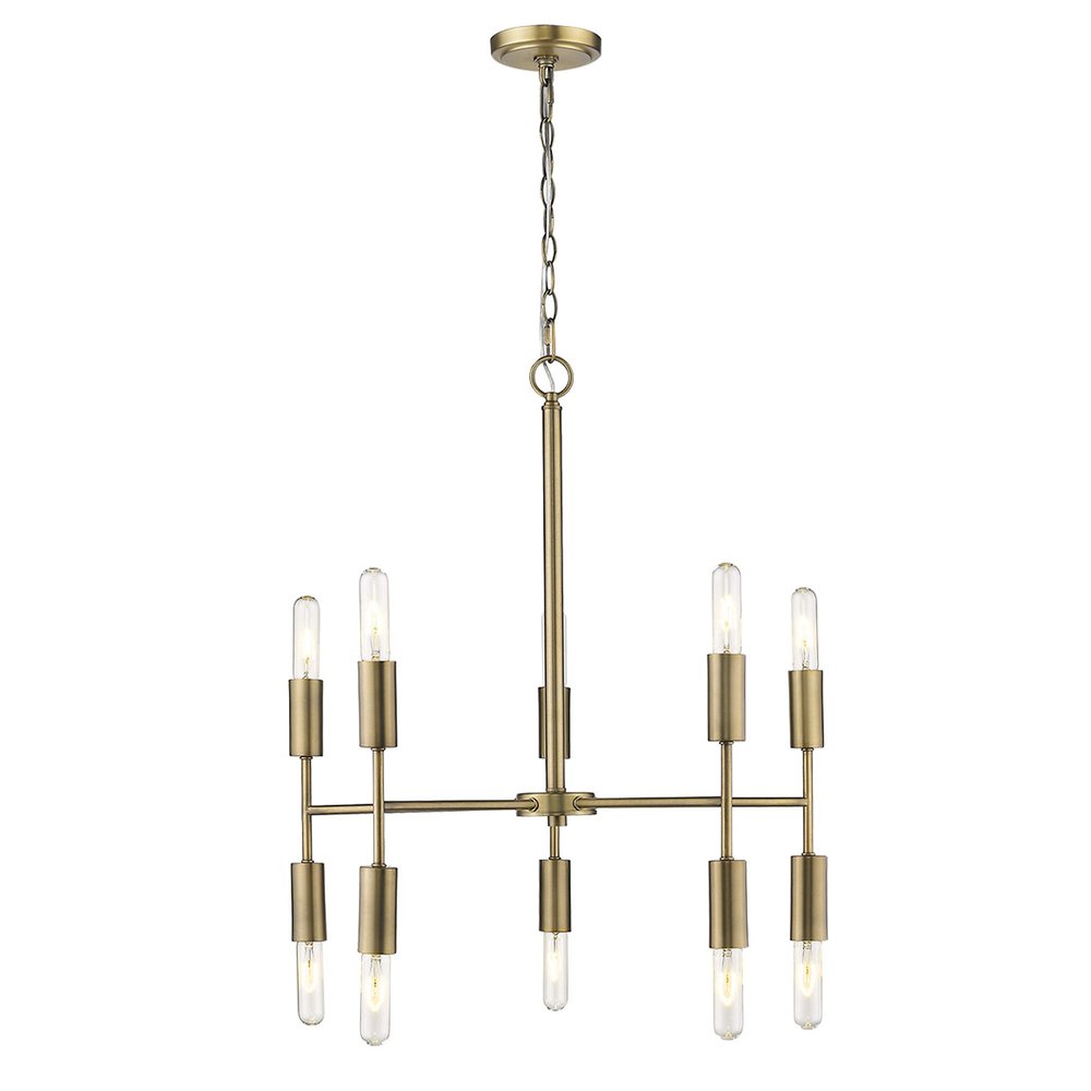 Brass Candle Style Ten Light Metal Dimmable Chandelier — view 2