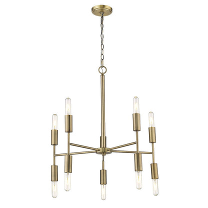 Brass Candle Style Ten Light Metal Dimmable Chandelier HomeRoots