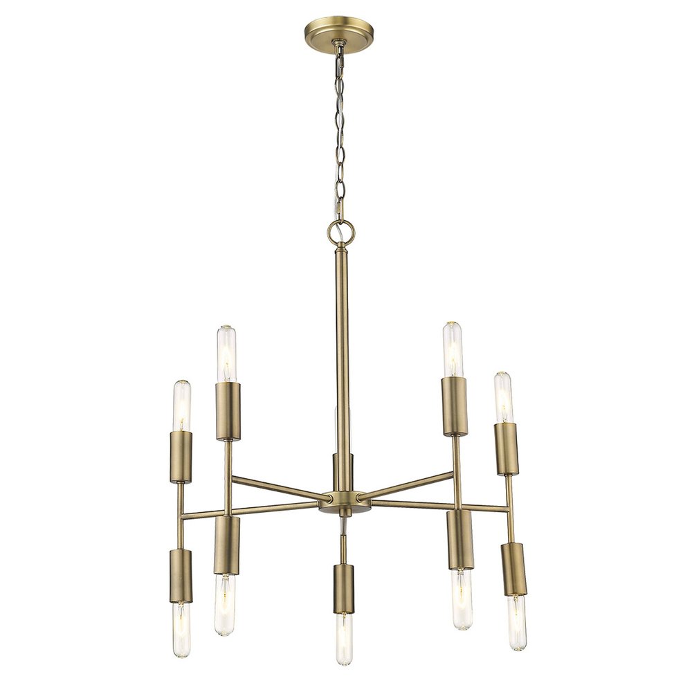 Brass Candle Style Ten Light Metal Dimmable Chandelier — view 3