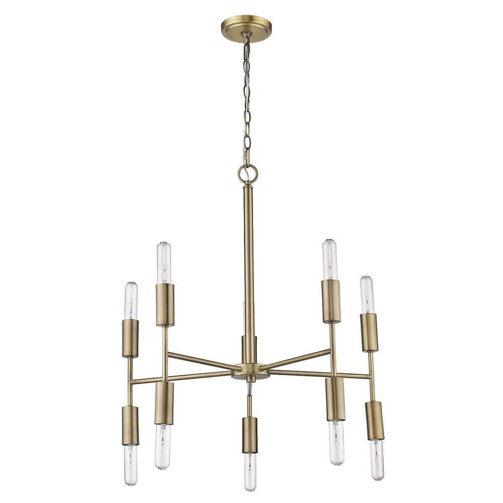 Brass Candle Style Ten Light Metal Dimmable Chandelier — view 4