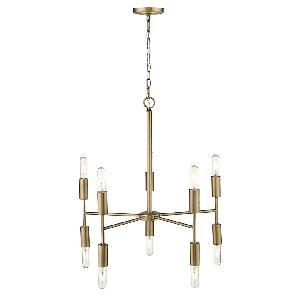 Brass Candle Style Ten Light Metal Dimmable Chandelier HomeRoots