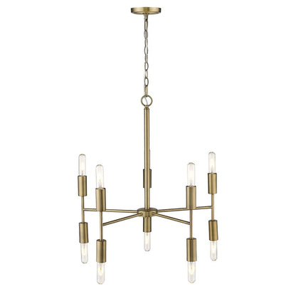 Brass Candle Style Ten Light Metal Dimmable Chandelier HomeRoots