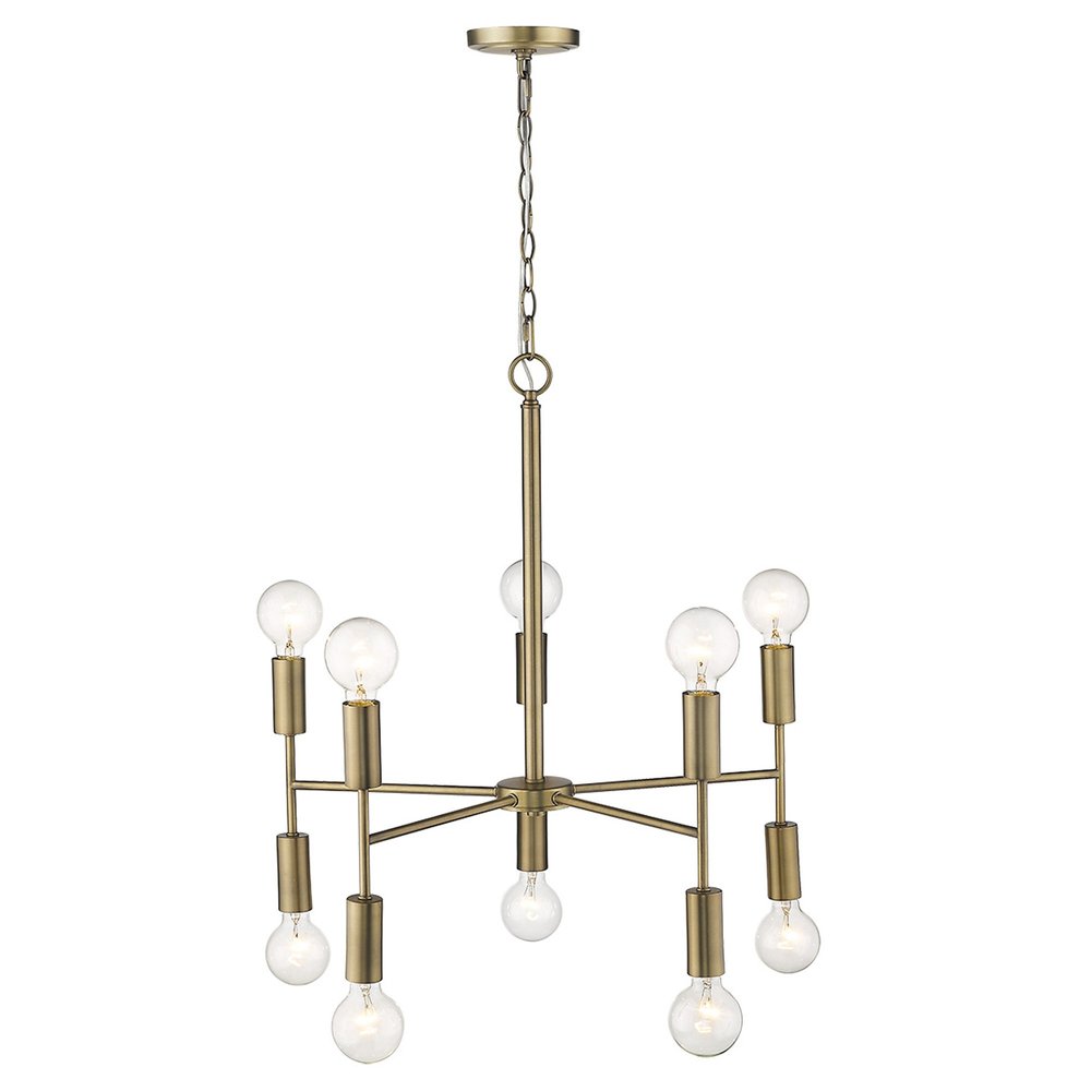 Brass Candle Style Ten Light Metal Dimmable Chandelier — view 6