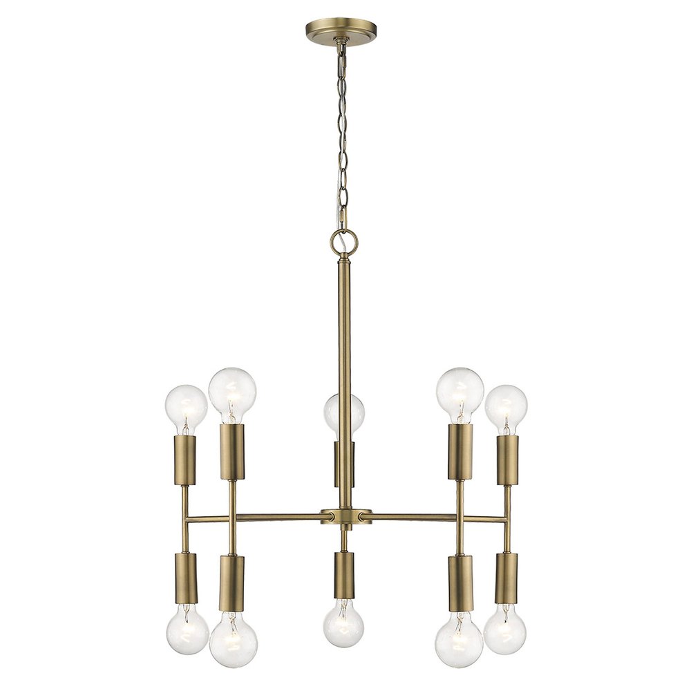 Brass Candle Style Ten Light Metal Dimmable Chandelier HomeRoots
