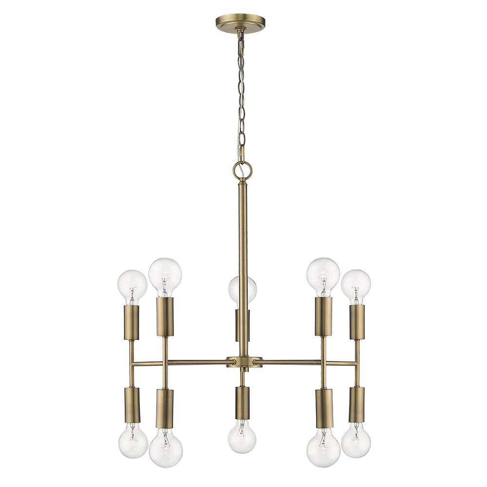 Brass Candle Style Ten Light Metal Dimmable Chandelier — view 8
