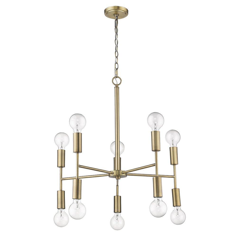 Brass Candle Style Ten Light Metal Dimmable Chandelier — view 9