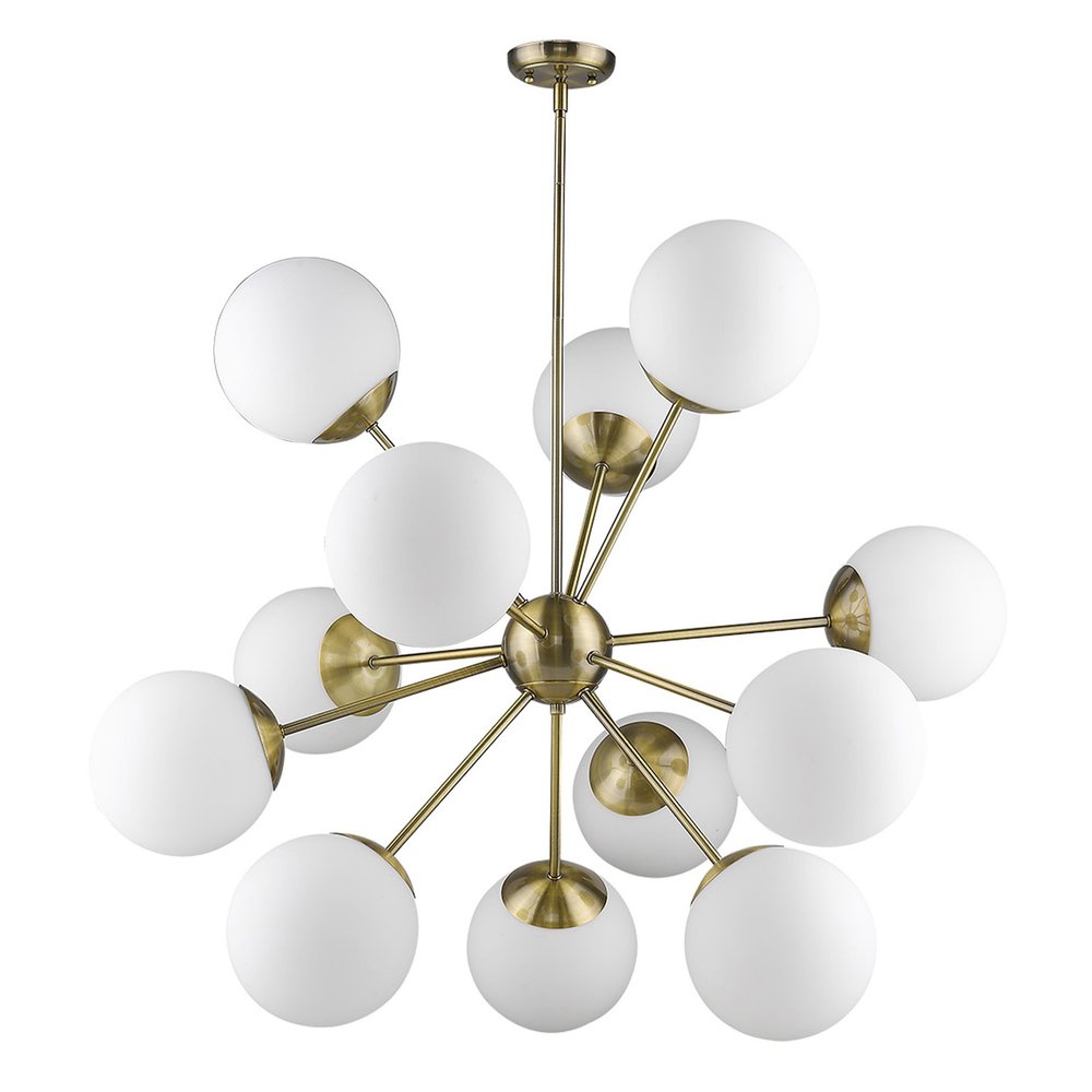 Brass Sputnik Twelve Light Frosted Metal Dimmable Chandelier With White Shades — view 1