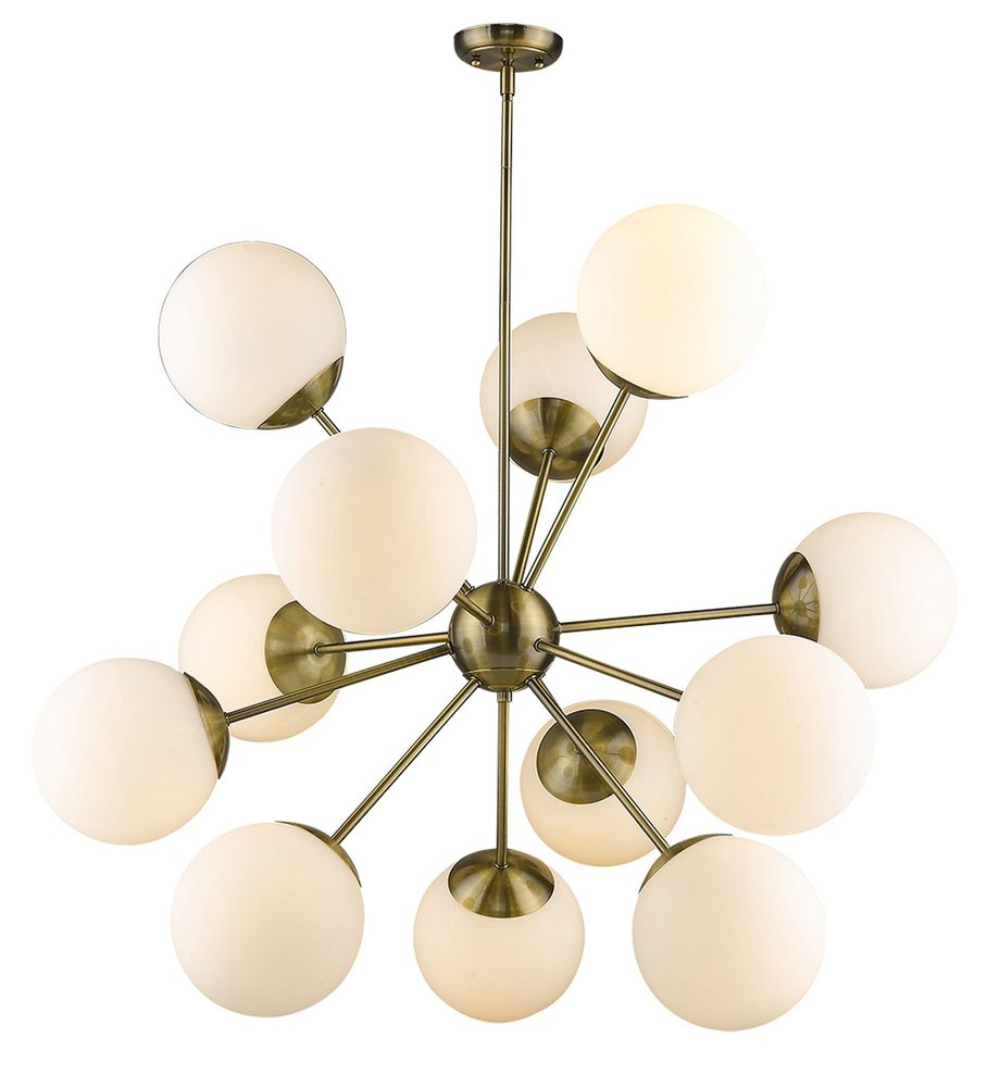 Brass Sputnik Twelve Light Frosted Metal Dimmable Chandelier With White Shades — view 2