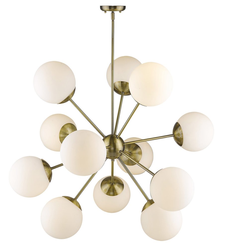 Brass Sputnik Twelve Light Frosted Metal Dimmable Chandelier With White Shades — view 3