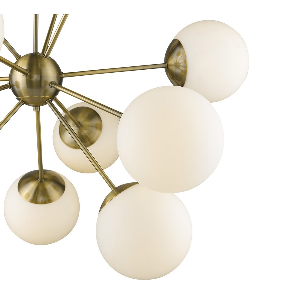 Brass Sputnik Twelve Light Frosted Metal Dimmable Chandelier With White Shades — view 4