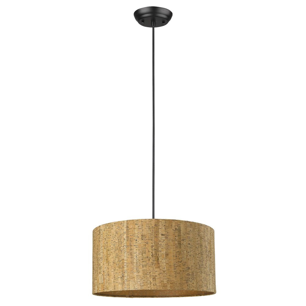 Matte Black Cork Shade Modern One Light Hanging Pendent Lamp — view 1