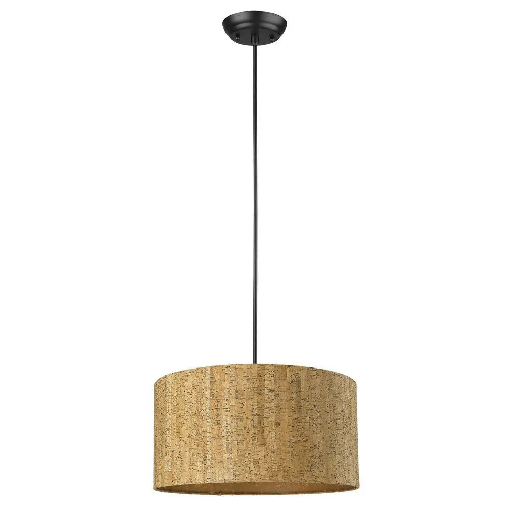Matte Black Cork Shade Modern One Light Hanging Pendent Lamp HomeRoots