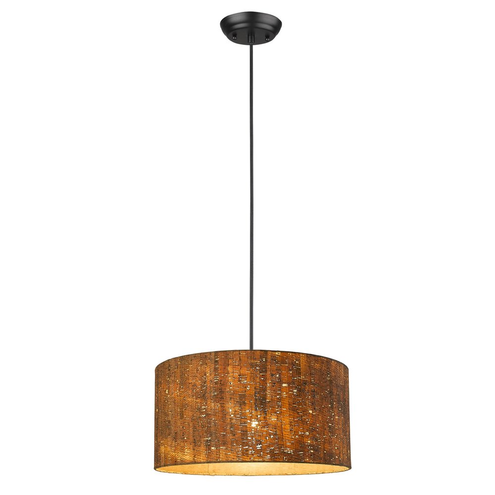 Matte Black Cork Shade Modern One Light Hanging Pendent Lamp — view 2