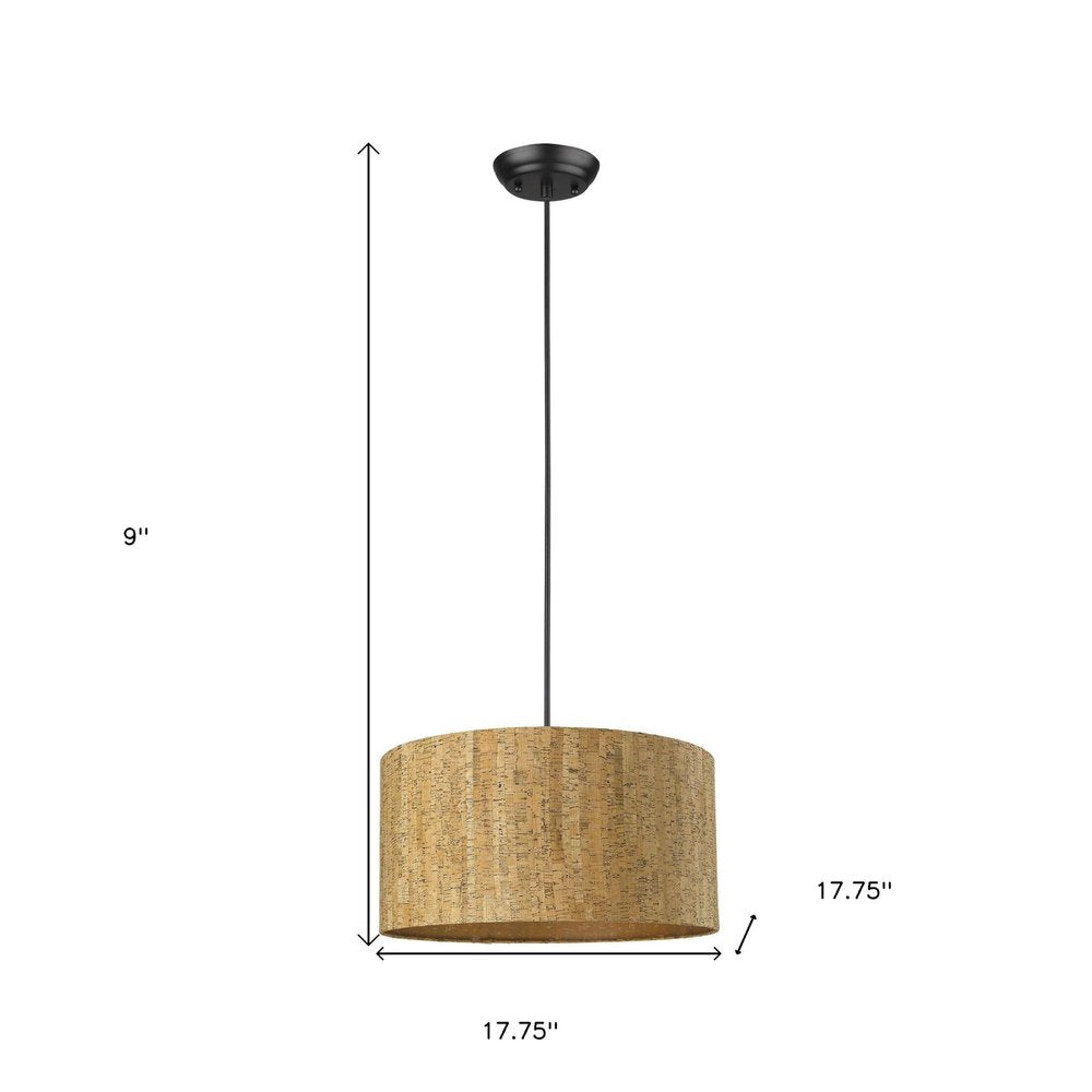 Matte Black Cork Shade Modern One Light Hanging Pendent Lamp — view 6