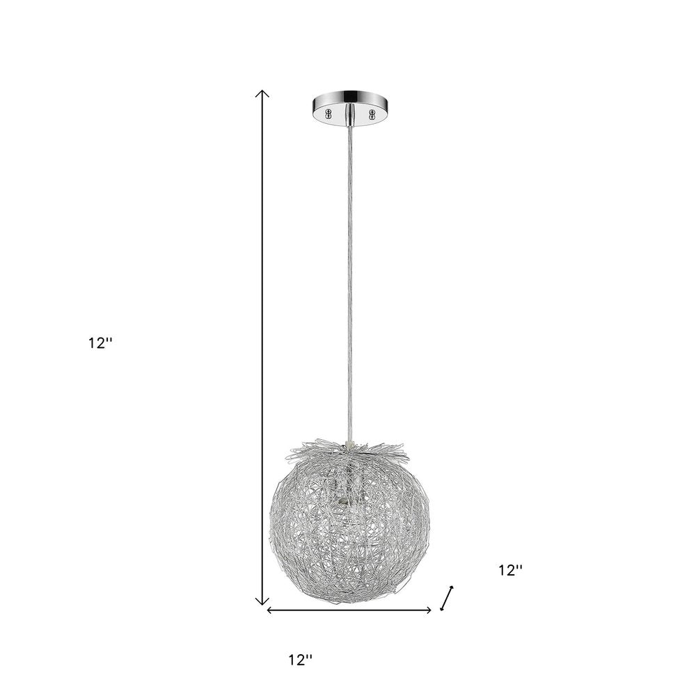 Distratto 1-Light Polished Chrome Pendant Enmeshed Aluminum Wire Shade (12") HomeRoots