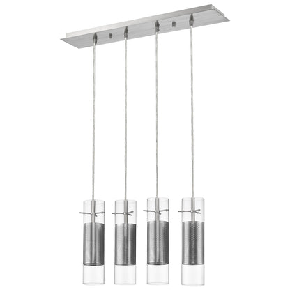 Scope 4-Light Brushed Nickel Pendant Double Glass and Mesh Shades