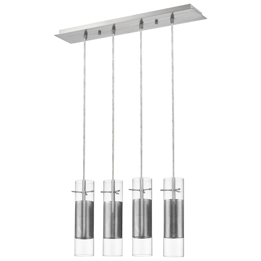 Scope 4-Light Brushed Nickel Pendant Double Glass and Mesh Shades — view 1