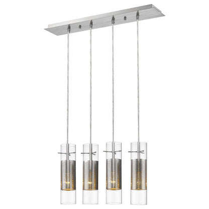 Scope 4-Light Brushed Nickel Pendant Double Glass and Mesh Shades