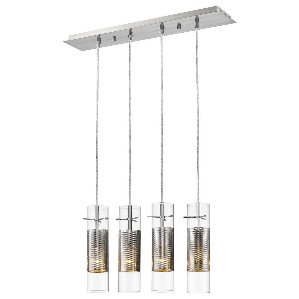 Scope 4-Light Brushed Nickel Pendant Double Glass and Mesh Shades — view 2