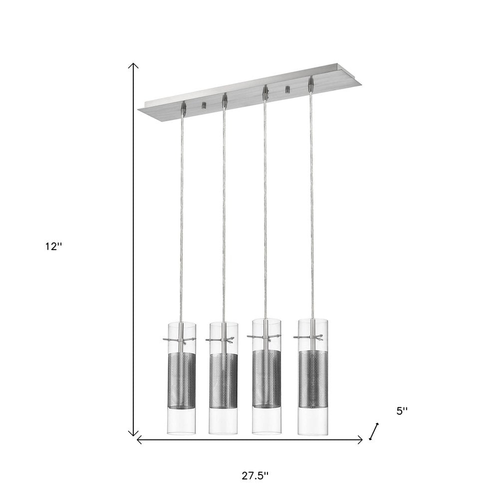 Scope 4-Light Brushed Nickel Pendant Double Glass and Mesh Shades — view 3