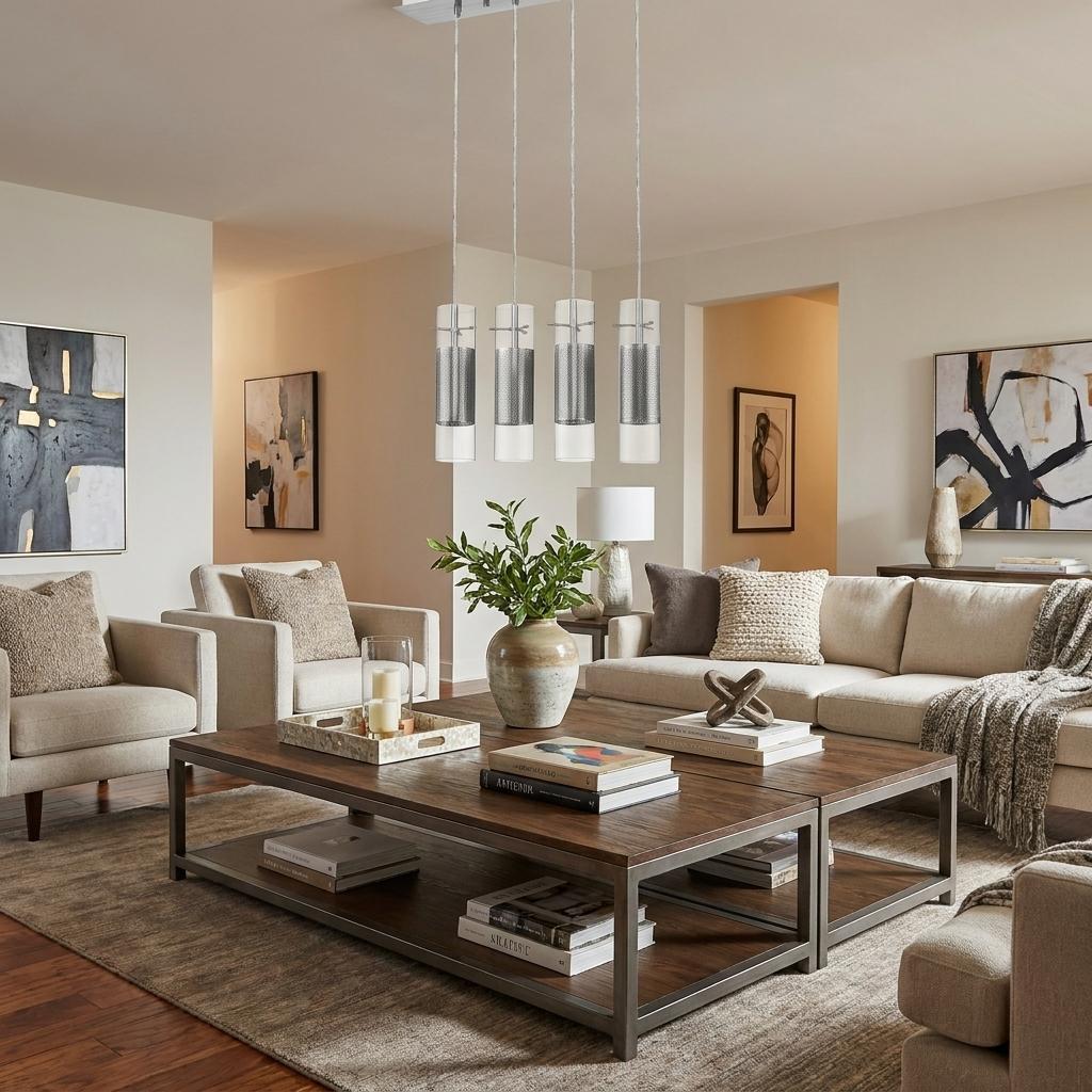 Scope 4-Light Brushed Nickel Pendant Double Glass and Mesh Shades HomeRoots