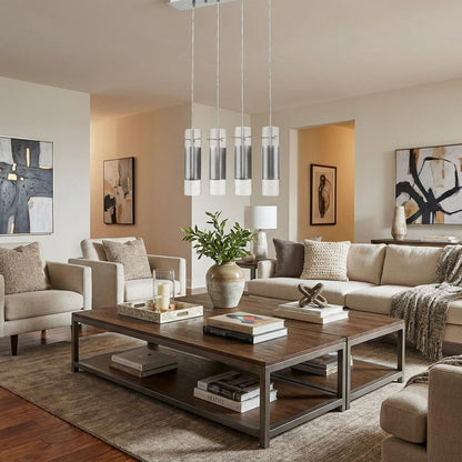 Scope 4-Light Brushed Nickel Pendant Double Glass and Mesh Shades HomeRoots