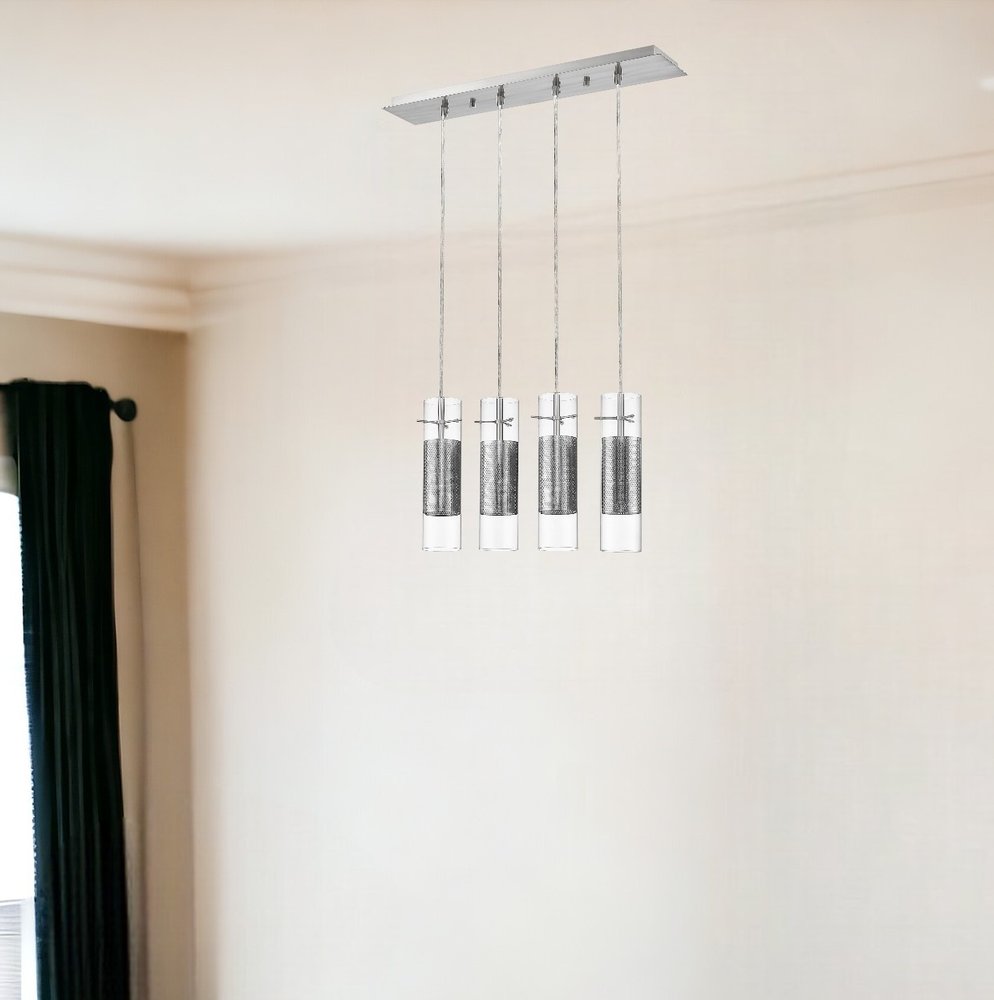 Scope 4-Light Brushed Nickel Pendant Double Glass and Mesh Shades HomeRoots