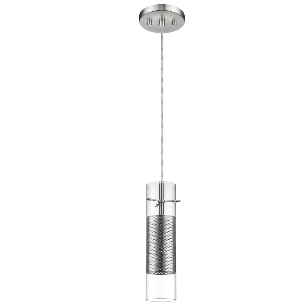 Glass and Silver Mesh Shade Hanging Light HomeRoots