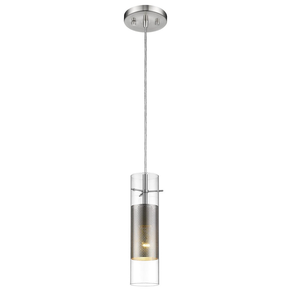 Glass and Silver Mesh Shade Hanging Light HomeRoots