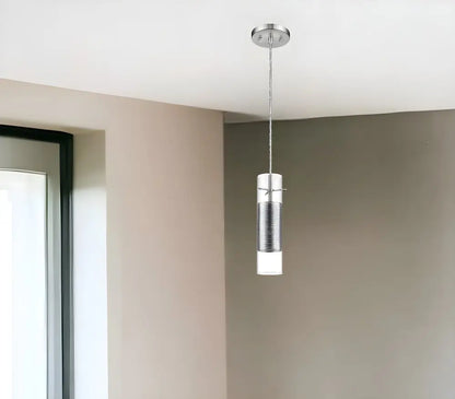 Glass and Silver Mesh Shade Hanging Light HomeRoots