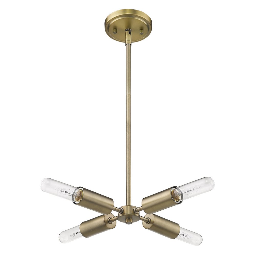 Gold Four Light Metal Dimmable Chandelier — view 1