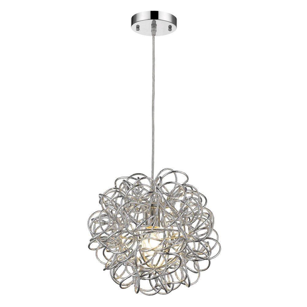Mingle 1-Light Polished Chrome Pendant With Faceted Chrome Aluminum Wire Shade — view 3