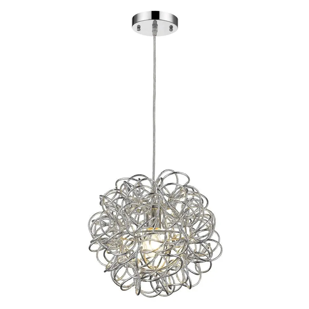 Mingle 1-Light Polished Chrome Pendant With Faceted Chrome Aluminum Wire Shade HomeRoots
