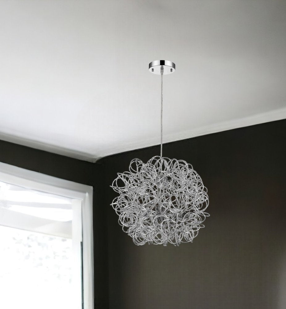 Mingle 3-Light Polished Chrome Pendant With Faceted Chrome Aluminum Wire Shade HomeRoots